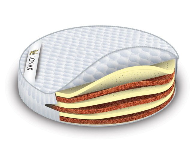 Lonax Round Fusion - круглый матрас комбинированного наполнения: слои кокосовой койры и натурального латекса чередуются между собой:matras.ru/ortopedicheski…