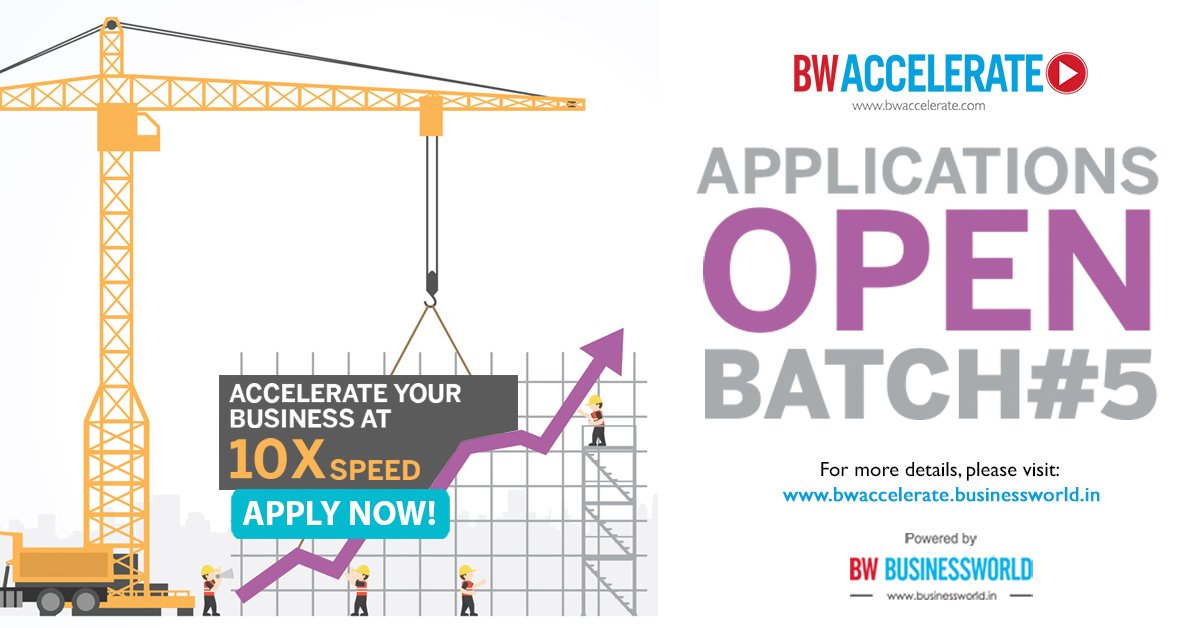 BWBusinessworld's tweet photo. .@BWACCELERATE Presents, BATCH#5, Application Now Open! Accelerate your Startup now at 10x Speed.

Powered by: @BWBusinessworld 

To Apply: https://t.co/y7bxS0BGDq
For more details, please visit: https://t.co/I6SgNqoOc9

#BWAccelerate https://t.co/U5QYYRP4WZ