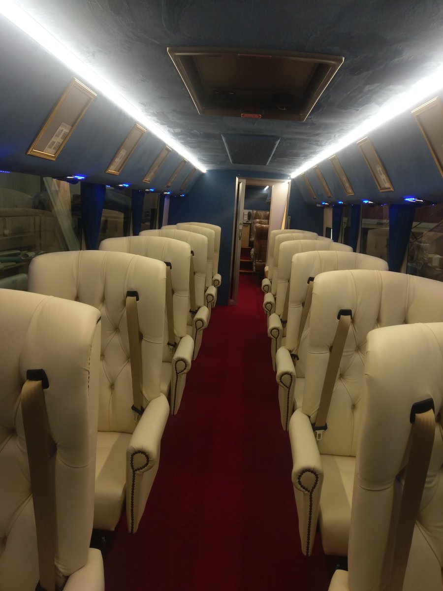 BlkpoolDesign's tweet photo. VIP Coach - 12 luxurious coach seats, 2 bathrooms and server. Although an anonymous client this type of vehicle would be ideally suited to high end corporate travel or a football club. https://t.co/hxHyyWeu6u