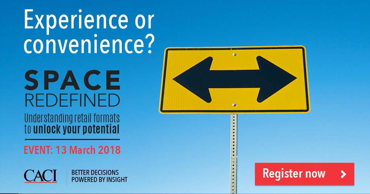 CACI_LocStrat's tweet image. Register now to attend #SpaceRedefined where we&apos;ll be discussing how the role of retail stores is changing, and what you can do to drive profit in this changing environment: goo.gl/NQQxHD