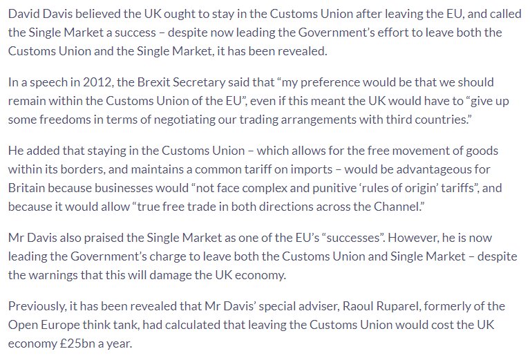 More  #BrexitBrother doublespeak from  #EngCon:BB: "staying in the Customs Union would be advantageous for Britain because... it would allow “true free trade in both directions across the Channel"AB: “we are categorically leaving. It is not our policy to stay in a customs union."