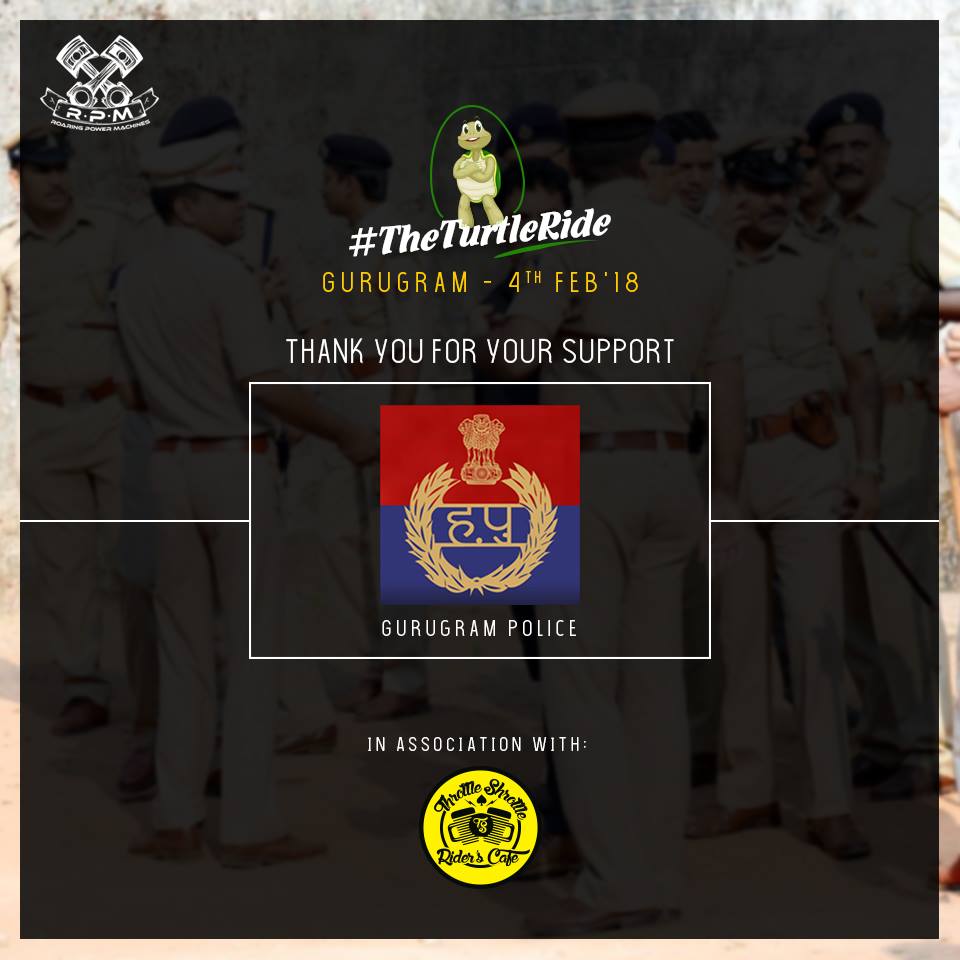 RPM_India's tweet photo. #TheTurtleRide 2.0 was a super success. But it wouldn't have been possible without your support. Thank you @gurgaonpolice  for your support in making this initiative more 'iconic'!

#RPMIndia #TheGang — with Throttle Shrottle and Gurugram Police. https://t.co/4Oesq2CUVc