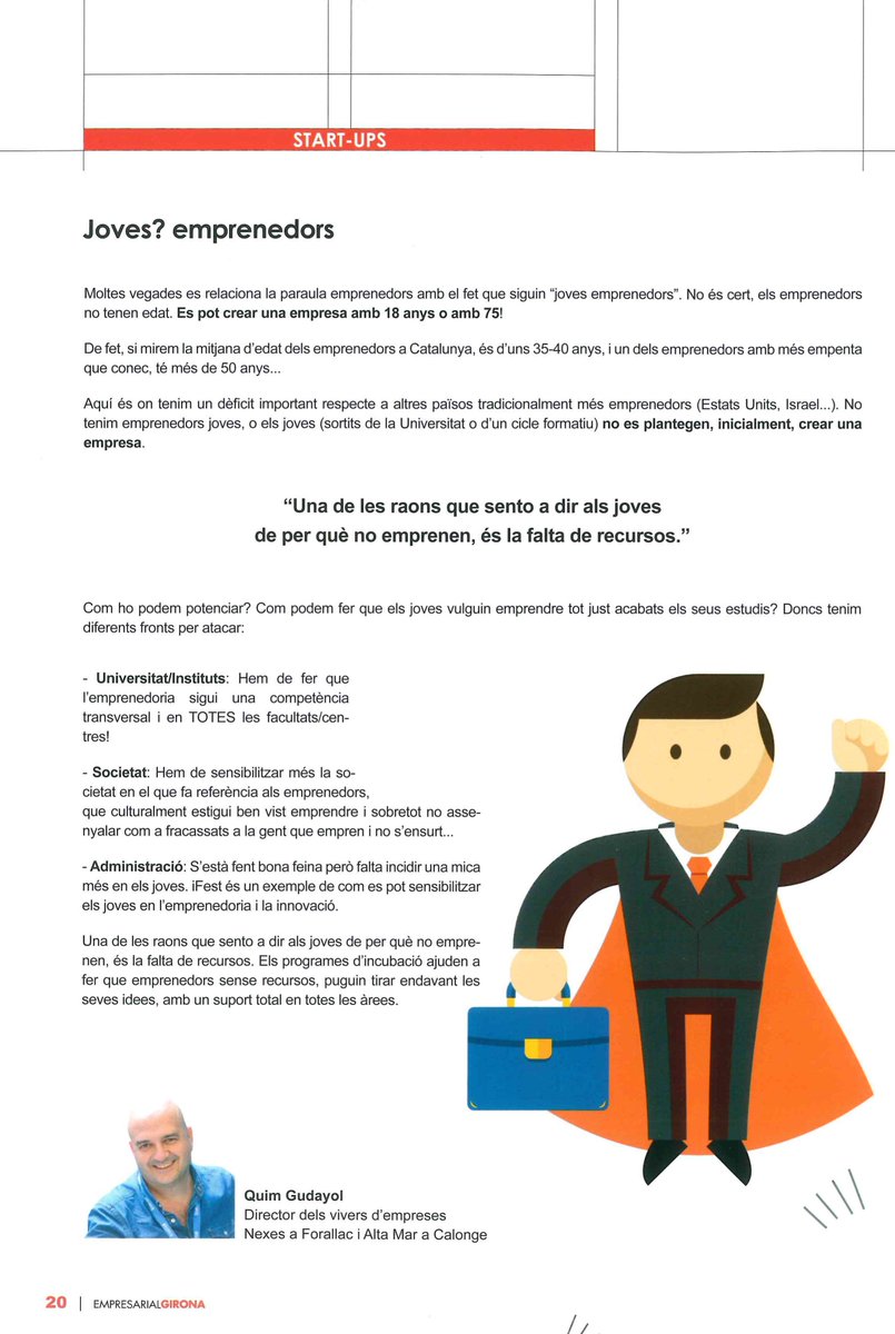 qgudayol's tweet photo. "Joves? emprenedors", el meu nou article de la revista Empresarial Girona de la @AEEGoficial #emprenedors #joves #universitat https://t.co/n59RZEBAcK