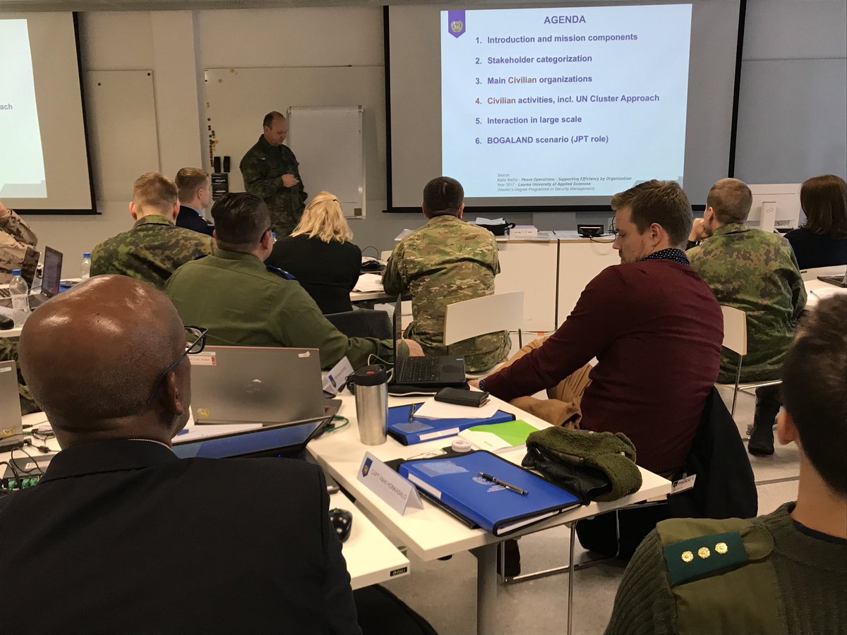 mpkkfi's tweet photo. The objective of #PSOCC course is to prepare military, police and civilian personnel for coordination, cooperation and liason tasks at a tactical level in Peace Support Operations led by #UN, #EU, #NATO or #AU. The course is conducted by #FINCENT in #Helsinki https://t.co/2omxMtd2i1