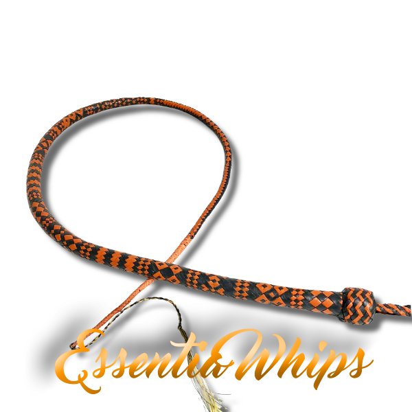 DominaSara's tweet photo. This is My new Orange and Grey 24 plait Signal Whip by Essentia @forcefulcontact isn’t it just beautiful 😁 patterned from top to bottom #purecraftsmanship #kangaroohidewhip #whipmaker https://t.co/JMg1qpQWv5