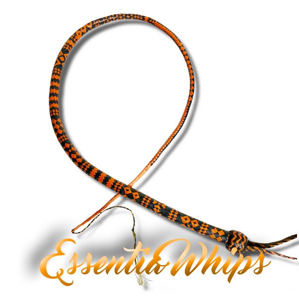 DominaSara's tweet photo. This is My new Orange and Grey 24 plait Signal Whip by Essentia @forcefulcontact isn’t it just beautiful 😁 patterned from top to bottom #purecraftsmanship #kangaroohidewhip #whipmaker https://t.co/JMg1qpQWv5
