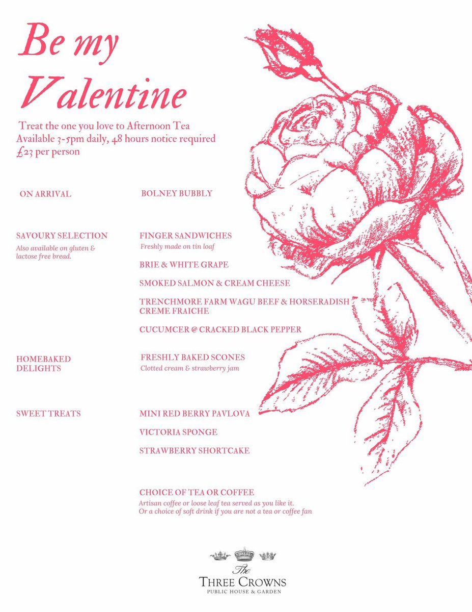 Treat your loved one to afternoon tea with us this Valentines.. 

Here is our special afternoon tea menu.

To book your table please click here > bit.ly/2faVSyw