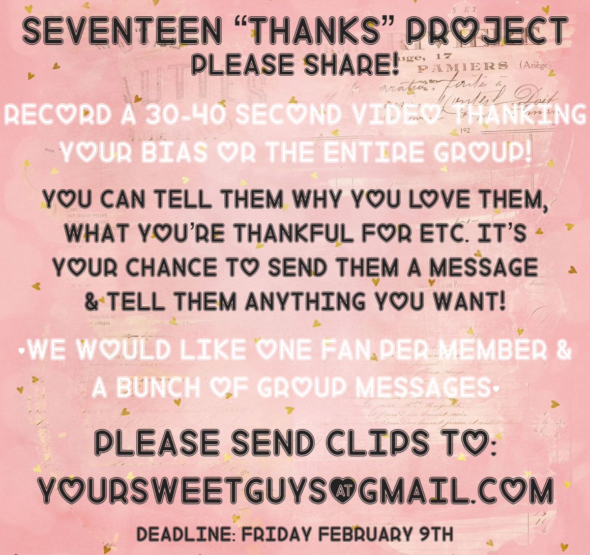 yoursweetguys's tweet photo. 💖✨PLEASE RT FOR ALL CARATS TO SEE OUR NEW VIDEO PROJECT FOR SEVENTEEN! THANKS!✨💙 https://t.co/chhVLAqjHz