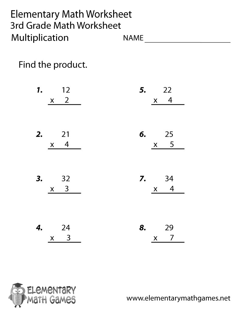 3rd grade multiplication math worksheets