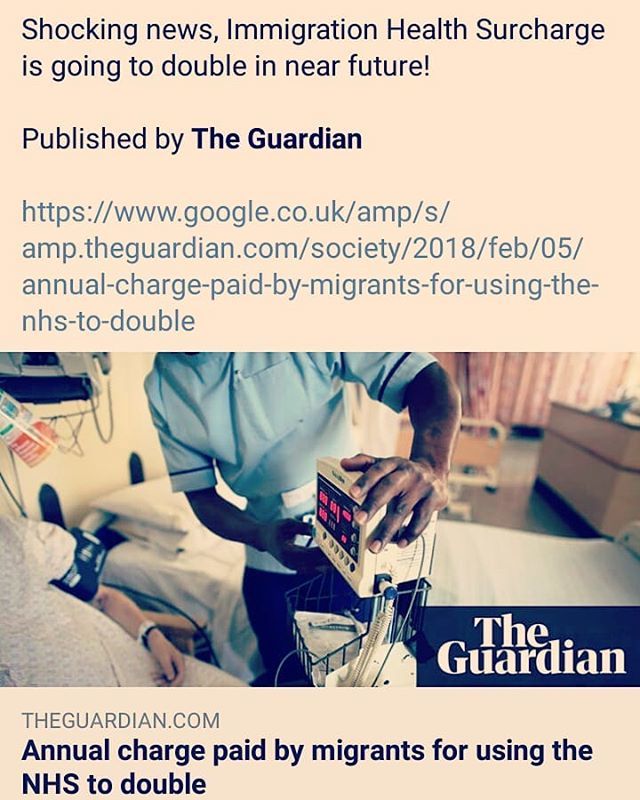 TheUKVisa's tweet photo. Shocking news, Immigration Health Surcharge is going to double in near future! 
Published by The Guardian

Book you 🆓 15 min consultation via Skype with our Senior Consultant @ https://t.co/x7XJwGKWhP

https://t.co/xCll2YNphi https://t.co/KZl7bnd3WW https://t.co/sZMfzGyvXH