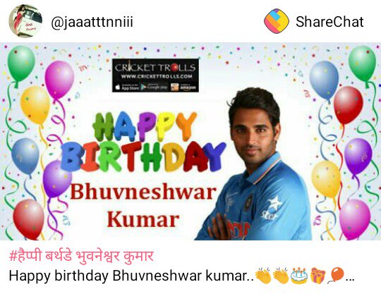 Happy birthday to yoHappy birthday Bhuvneshwar kumar..         