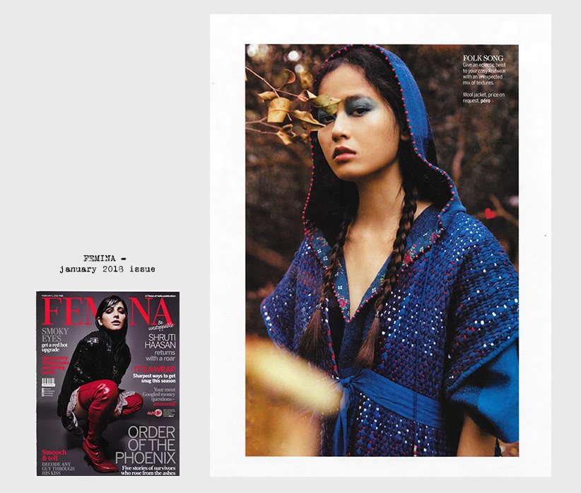 ilovepero's tweet photo. we ❤ @FeminaIndia January 2018 featuring péro fall-winter’17 wool jacket for the editorial ‘Country Club’
styled by Akshita Singh
photography by Vinay Javkar
#peropress #fallwinter17 #perotribe #Femina #handmadewithlove https://t.co/hJ9xLPuWR1