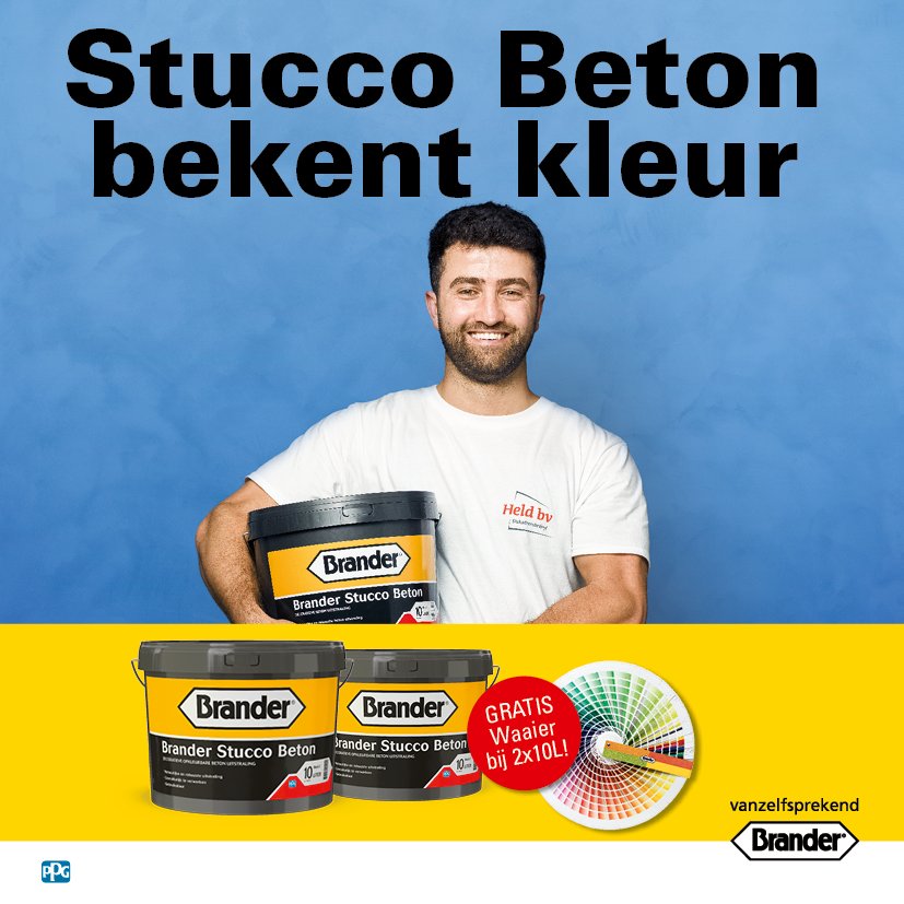 BranderNL's tweet photo. Brander Stucco Beton bekent kleur!
Profiteer nu van een Gratis NCS waaier bij aanschaf van 2 x 10L Stucco Beton. Lees meer over de actie: --> https://t.co/wwmC8blPjQ Brander Facebook: https://t.co/VraudIRhyw https://t.co/dZ18FqCbO7