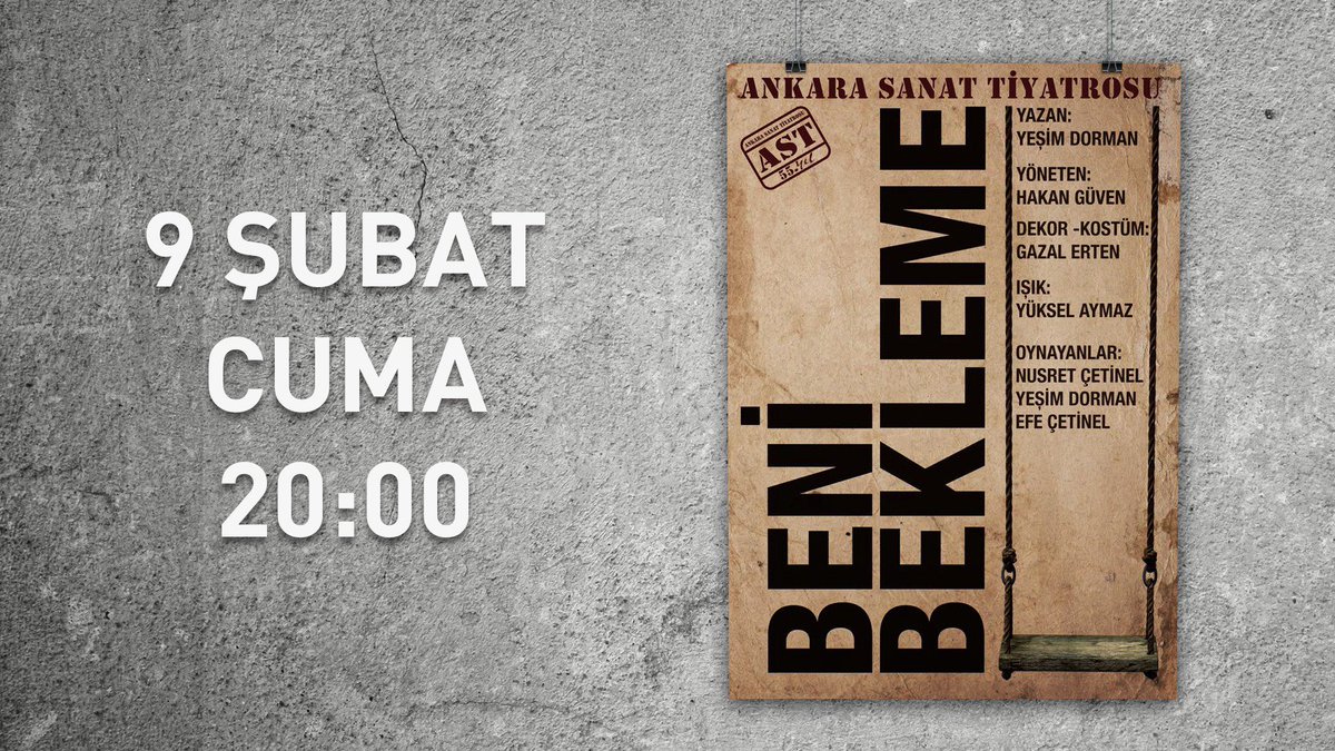 Birbirlerinden her gün intikam alan fakat ayrılamayan bir çift. 
Birbirlerinden nefret mi ediyor yoksa acıyorlar mı? 

"Beni Bekleme"; 9 Şubat Cuma 20:00'de AST'da!

🎟 Biletler: biletinial.com/tiyatro/beni-b…