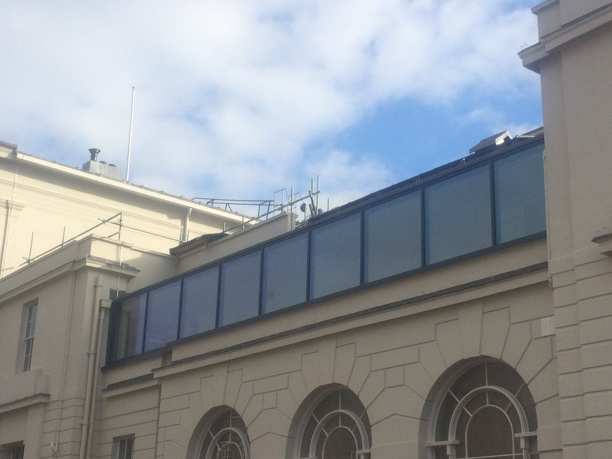 stalbansmgtrust's tweet photo. On the Market Place elevation of the Town Hall the scaffolding is down and new glass wing in full display. https://t.co/0BLdb3XkRF