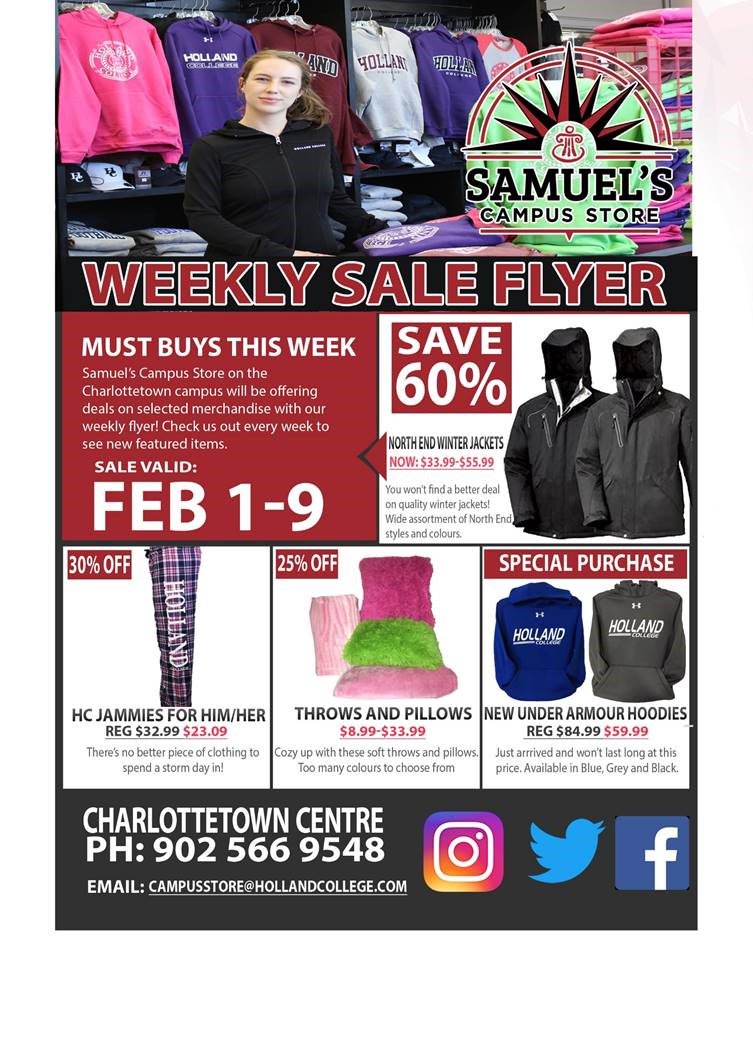 HC_Bookstore's tweet photo. Check out this weeks flyer! @hollandcollege @GlendenningHall @HC_Hurricanes @HurricaneSU #samuelssales https://t.co/WPRGrJuYnW