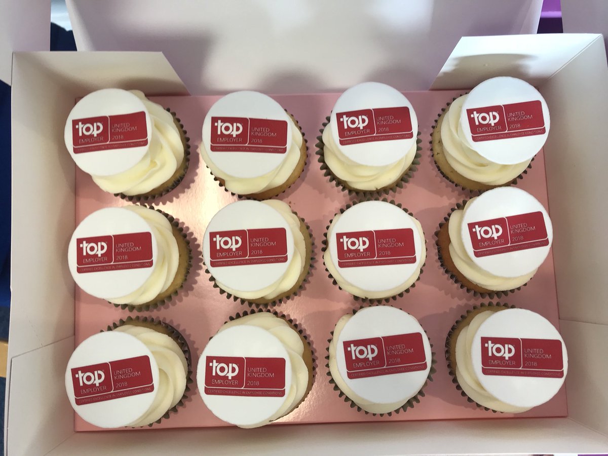 carolynedaykin's tweet photo. Celebrating our @TopEmployersUK certification with cupcakes today! Thanks to @Mycupcaketopper for their awesome service! #cupcakes #teuk2018 https://t.co/HZV4a4vkMV