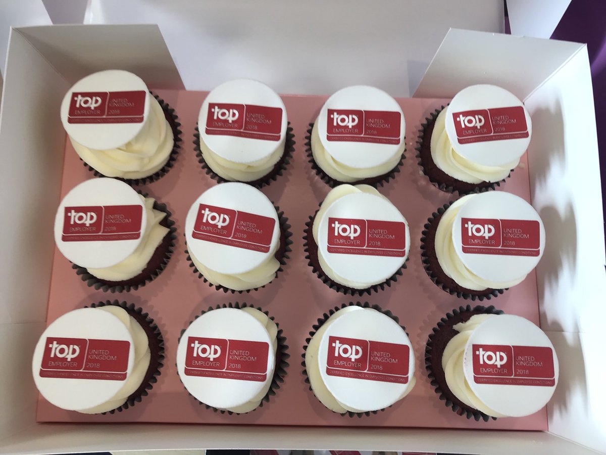 carolynedaykin's tweet photo. Celebrating our @TopEmployersUK certification with cupcakes today! Thanks to @Mycupcaketopper for their awesome service! #cupcakes #teuk2018 https://t.co/HZV4a4vkMV