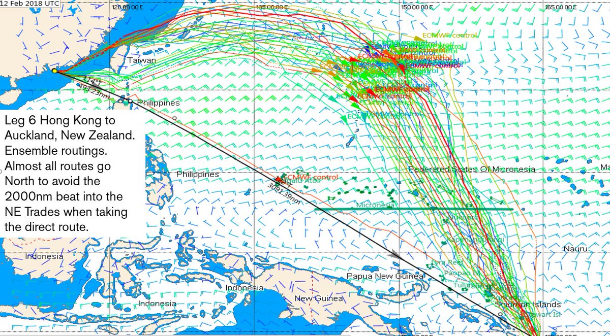 RaceExperts's tweet photo. Race Experts are back after a break. We are preparing the Leg from Hong Kong to Auckland New Zealand at the moment. First up is the ensemble routings that take the fleet north to avoid beating into the NE Tradewinds. https://t.co/Kl1rYxyQJD