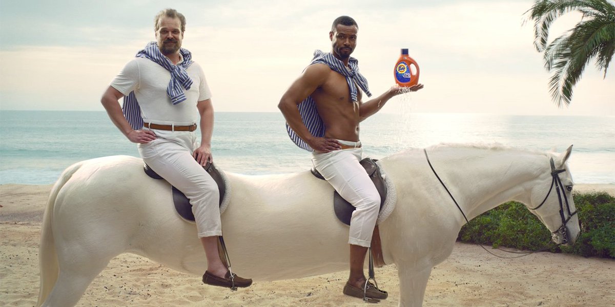 Adweek's tweet photo. Every ad is a @Tide ad: Inside Saatchi and P&amp;G’s clever #SuperBowl takeover starring @DavidKHarbour: https://t.co/NMHyTgv6TR https://t.co/Qfgr53U2gt