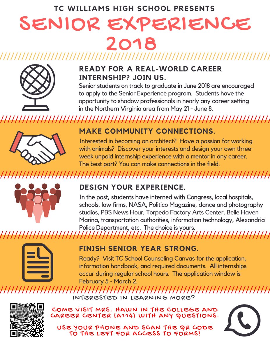 MrsHawnatACHS's tweet image. Senior Experience Application now open @TCW_Counseling on @ACPSCanvas See @MrsHawnatTC with questions! @Tcw2018