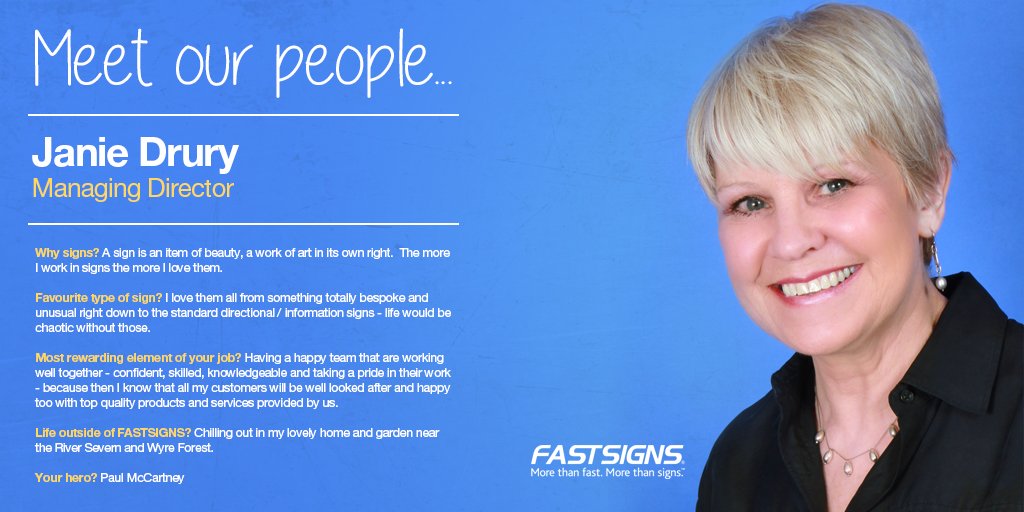 fastsignsbhamuk's tweet photo. #meetourpeople Meet our Managing Director, Janie Drury
@FASTSIGNSofUK @FASTSIGNS https://t.co/xNYEja6nin