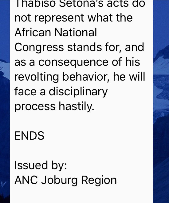 TheMikeAppel's tweet photo. ANC Joburg Region has added its voice in condemning the actions of Thabiso Setona, who is seen kicking a woman in the stomach twice, in a video that has gone viral. #DefendLuthuliHouse #DefendANC @eNCA https://t.co/mP4XgQ8UAr