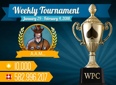 playwpc's tweet photo. Congratulations to the winner of #WorldPokerClub #weeklytournament, from January 29 to February, 5! Weekly tournament pot totaled 4,709,835,500 chips!
Win BIG every week! 🏆💰 
Play #poker ➨ https://t.co/QzXARmVWDn ♠ https://t.co/Zb9tc2inQ0