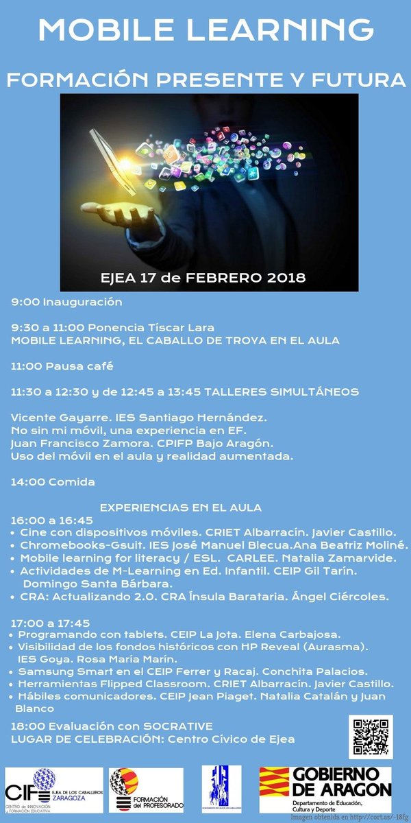 catedu_es's tweet photo. MOBILE ELEARNING 17 de febrero en Ejea. Está abierto a toda la comunidad educativa y habrá Taller de conciliación de la vida familiar.
La inscripción: https://t.co/81Wzh026mL
La información está también en educaragon:
https://t.co/RqVgkLbeH6 https://t.co/02KMo0Ti0z