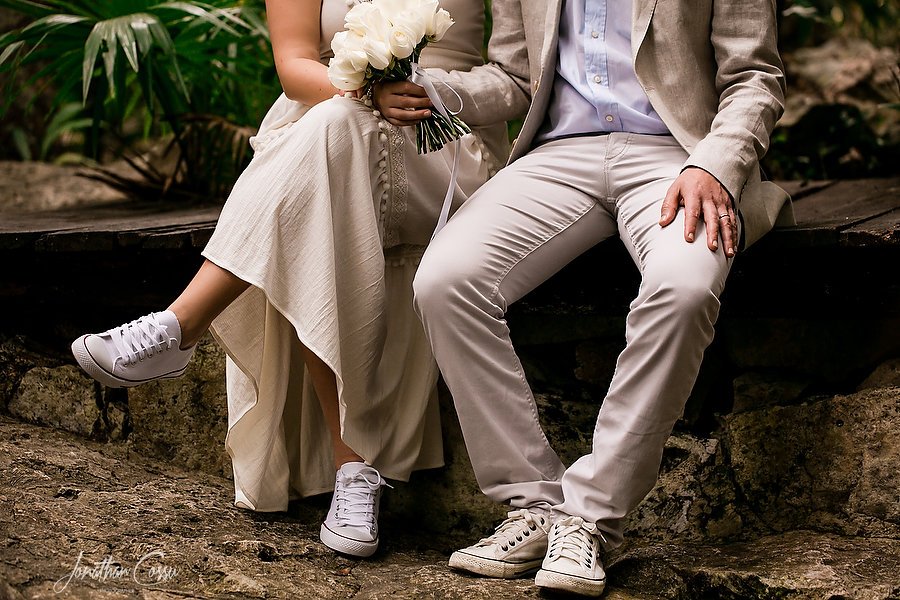 "When we have each other, we have everything." My friends Silvia &amp; Luca #justeloped, Congratulazioni!!!!! #JonathanCossu #CenoteWedding #RivieraMaya #ElopementPhotography #ConverseWedding