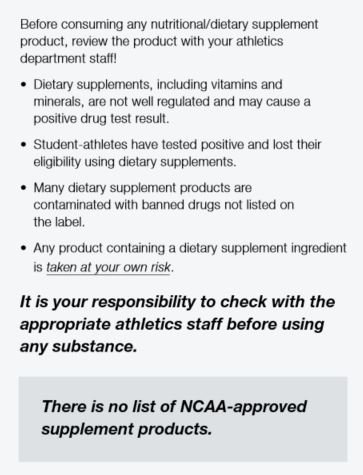 There is NO list of NCAA-approved supplement products. Before taking a supplement, keep in mind these things: