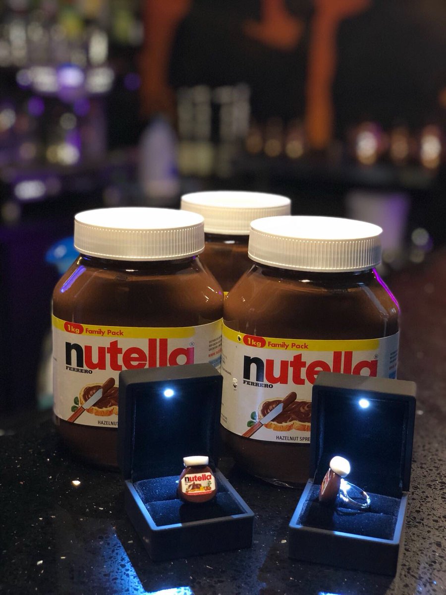 reflexionlounge's tweet photo. We are "spreading" the Love on World Nutella Day! Dazzling 20 Carat Nutella rings on show! Aren't they beautiful 😅  #RLIndulge #food #foodporn #dessert #desserts #dessertporn #nutella #nutelladay #nutellalove #nutellalover #nutellaaddict #manchester #salford #salfordquays https://t.co/s4E7Hu5s6b