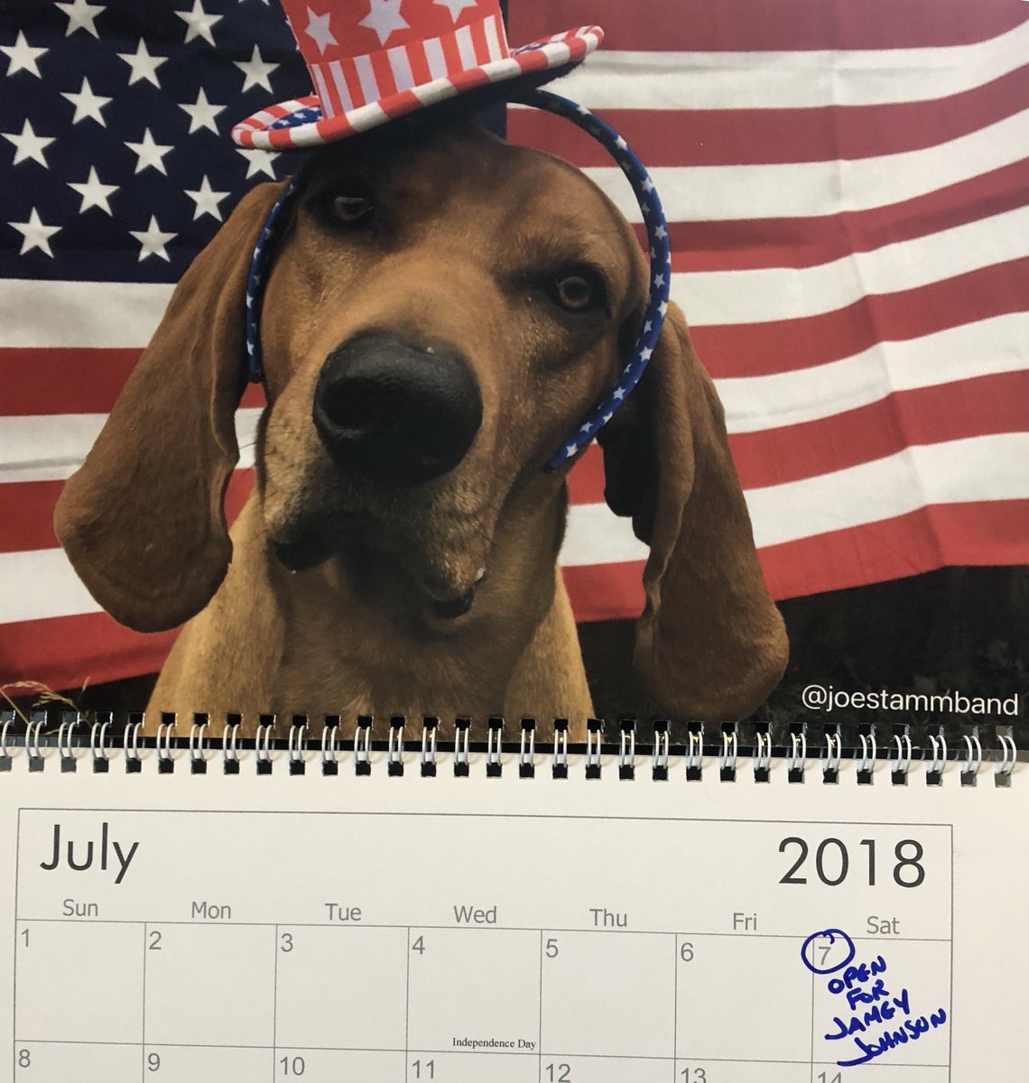 JoeStammBand's tweet photo. Introducing Mr. July. Sam made this year’s @coonhoundsofinstagram calendar. So famous. Who better to announce that we’ll be opening for @jamey_johnson at the ABATE of Iowa July 4th weekend Freedom Rally on July 7th!
#coonhound #redbone #dogmodel #JSBlive https://t.co/BAlGi1smE5