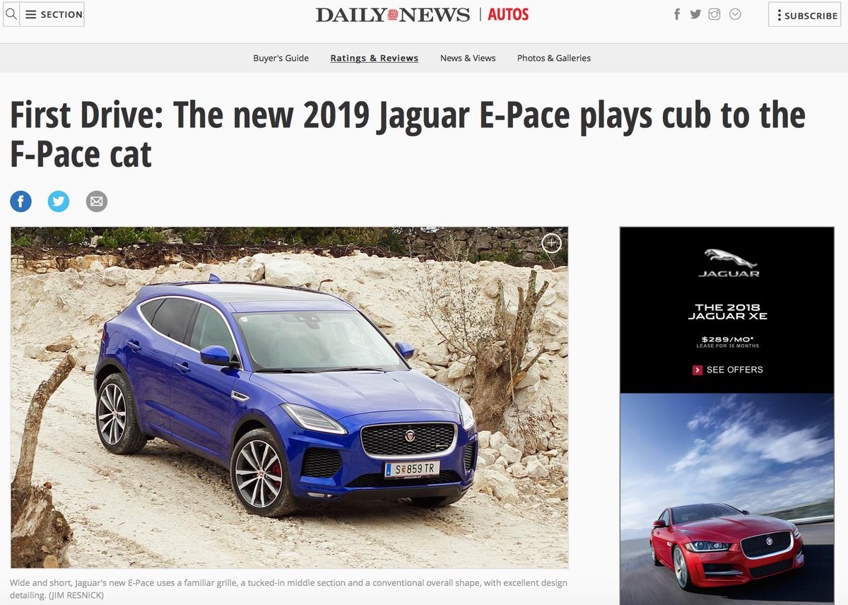 Playing Cub to the larger Cat: Jaguar's new E-Pace faces a crossover ... dogfight. My review for <a href="/NewYorkDailyNew/">New York Daily News</a> nydailynews.com/autos/latest-r…