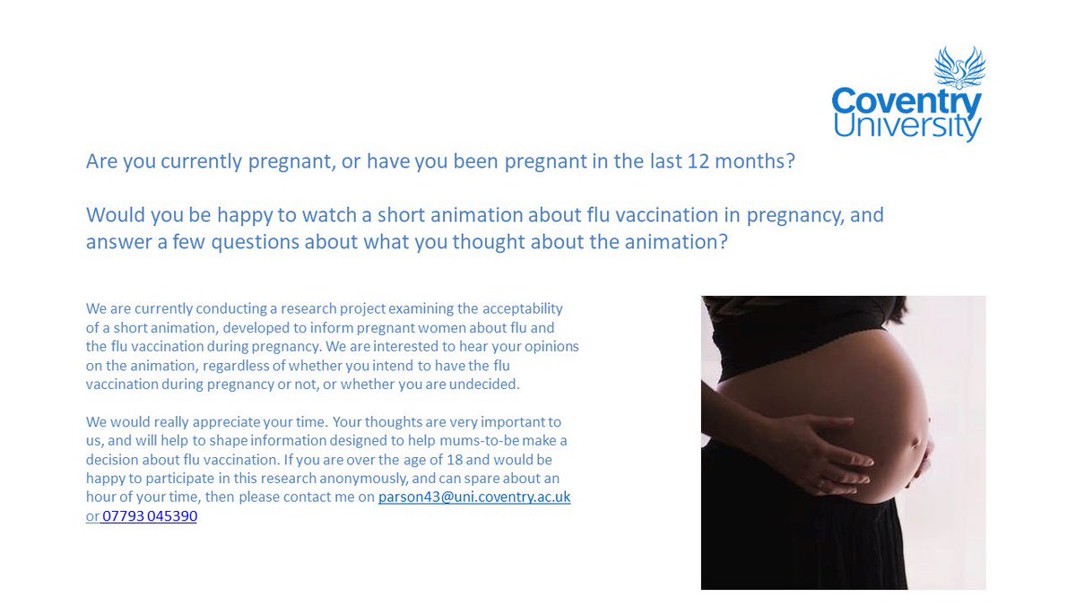 Please continue sharing my research poster! Still looking to talk to pregnant or recently pregnant women about a new #animation about #fluvaccination in #pregnancy #PhD #research <a href="/Pregnancy/">Pregnancy</a> @Tommys_baby