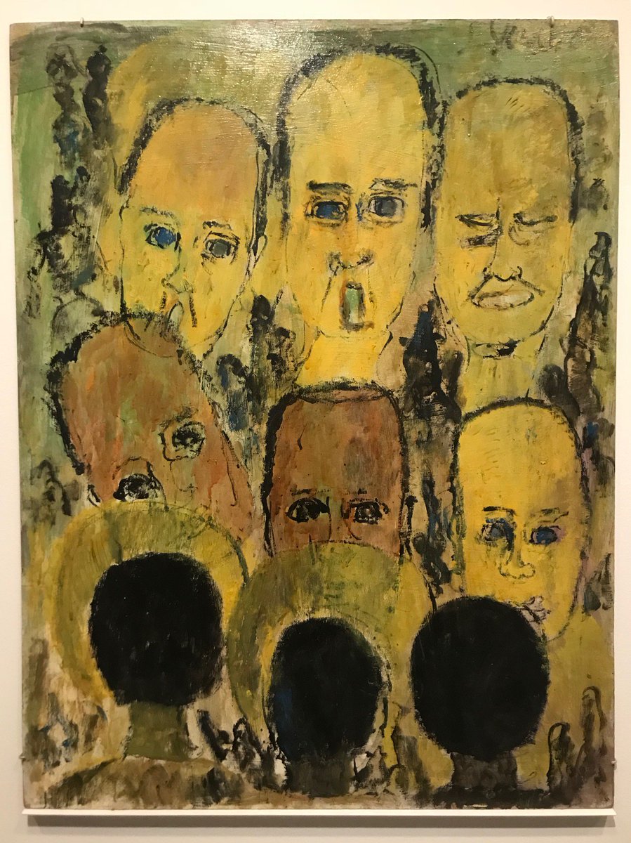 DBtodomundo's tweet photo. "It’s so cool to see outsider artist Purvis Young’s expressionist storytelling of urban life as the cover for American Utopia. Young's cacophonous paintings include floating heads and angels that connote goodness...." -Karen Wong 
@newmuseum @deyoungmuseum https://t.co/567CR20jd3