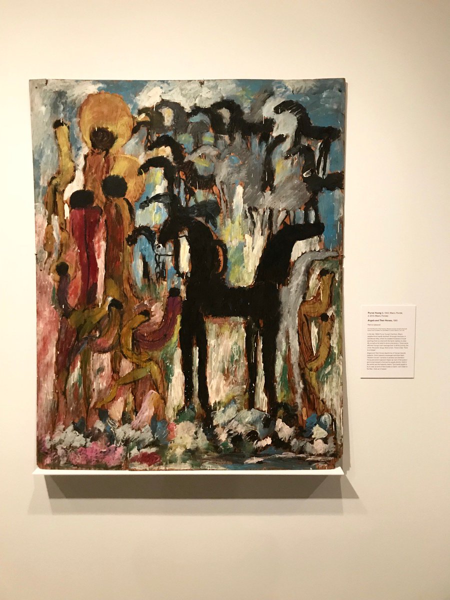 DBtodomundo's tweet photo. "It’s so cool to see outsider artist Purvis Young’s expressionist storytelling of urban life as the cover for American Utopia. Young's cacophonous paintings include floating heads and angels that connote goodness...." -Karen Wong 
@newmuseum @deyoungmuseum https://t.co/567CR20jd3