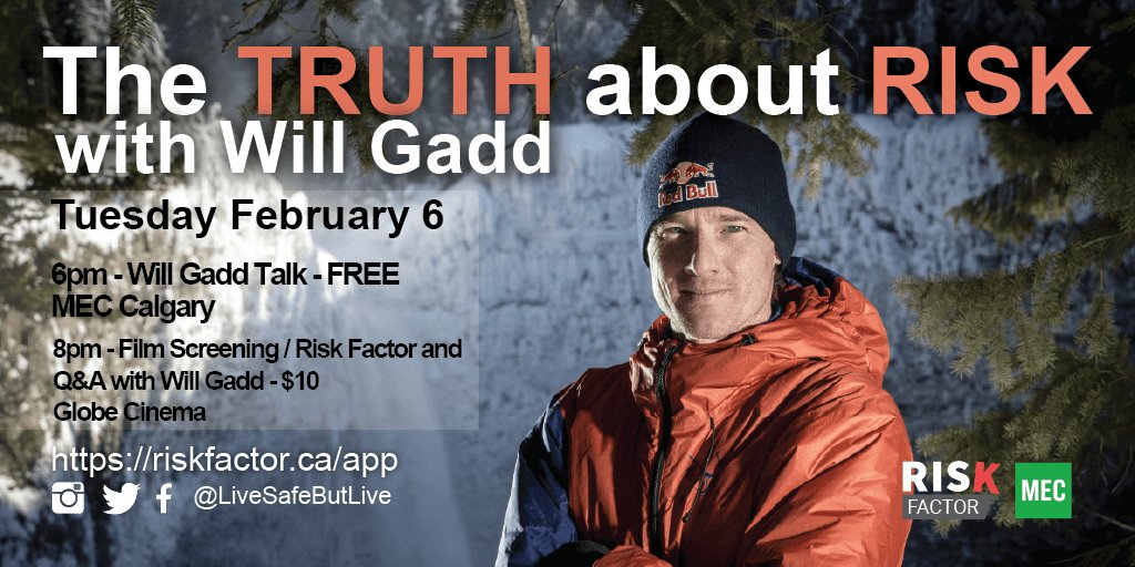 livesafebutlive's tweet photo. "The Truth about Risk” @mec Calgary x Risk Factor event is tomorrow! Join @ACMGca member @Gilwad for an insightful talk on how he navigates risk in the outdoors. Followed by a screening, Q&amp;A session of the 'Risk Factor’ doc RSVP: https://t.co/iiOOOOMt65 @ParksCanada @BanffNP https://t.co/87vIpzpWdJ