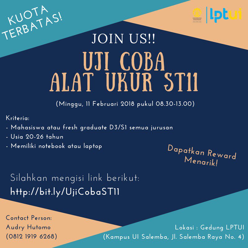 ovila10's tweet photo. Hii kamuu yang gak tahu hari minggu harus ngapain, kenapa gak coba alat ukur ST11 aja... REWARD-nya MENARIK banget, coba cek di link berikut deh

https://t.co/Ji1PeoTid6

Gak bakalan nyesel dan terbatas banget kuotanya, so buruan daftar ya Guys... :D

#mahasiswa https://t.co/uuVGQPAbP3