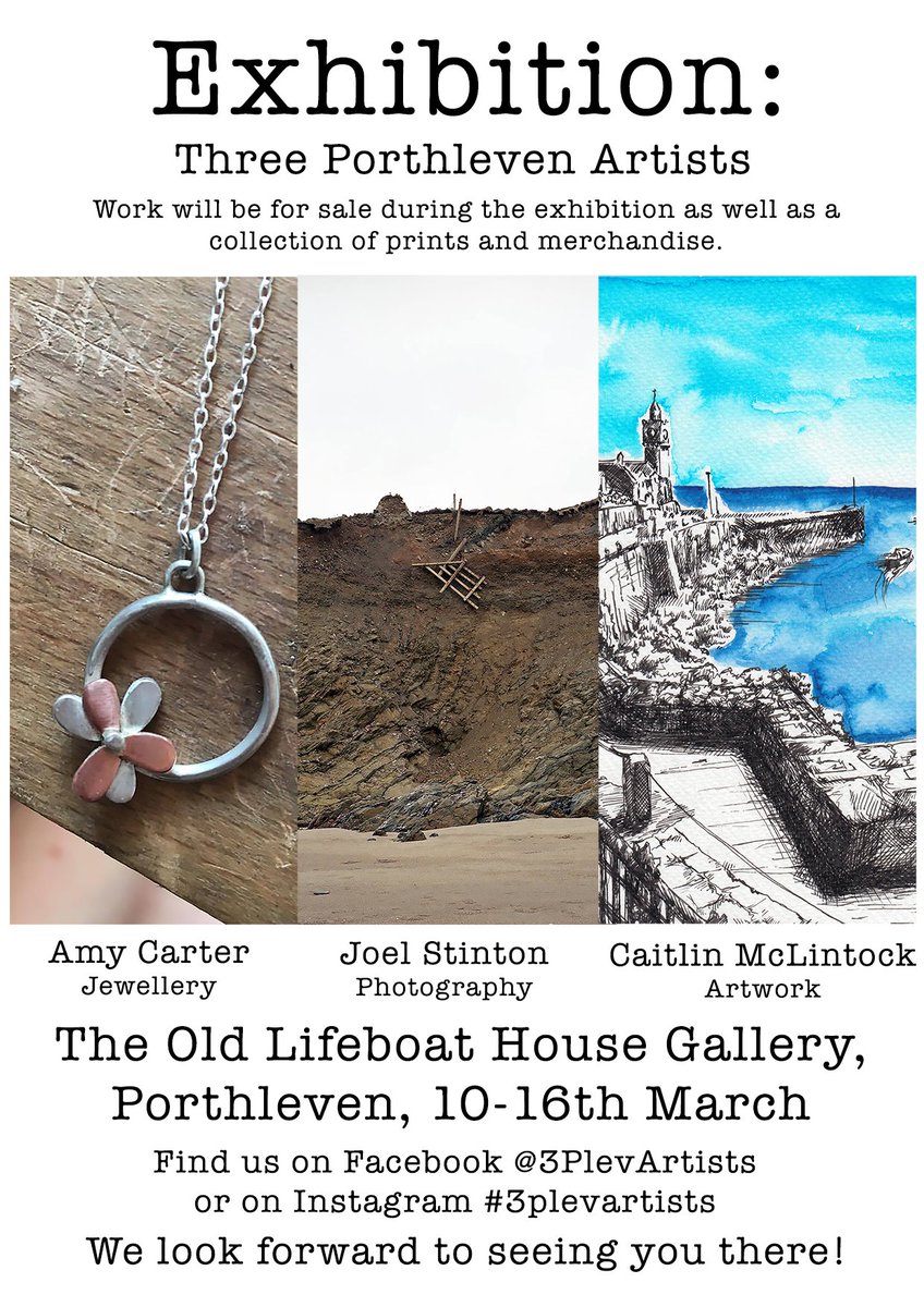 What happens when three cornish art graduates come together? An all-cornish exhibition in the beautiful town of Porthleven of course! A photographer, jeweller and illustrator have come together to create 'Three Porthleven Artists' showing from the 10th - 16th March 2018!