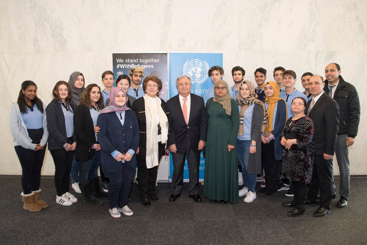 PioAcademy's tweet photo. @PioAcademy students met with the head of the UN, Secretary General António Manuel de Oliveira Guterres &amp; other high @un officials who are directly leading the efforts to bring relief to refugees around the globe.  The PA students volunteered at #UNHCR and raised over 7K to help. https://t.co/4r2rg2i4PX