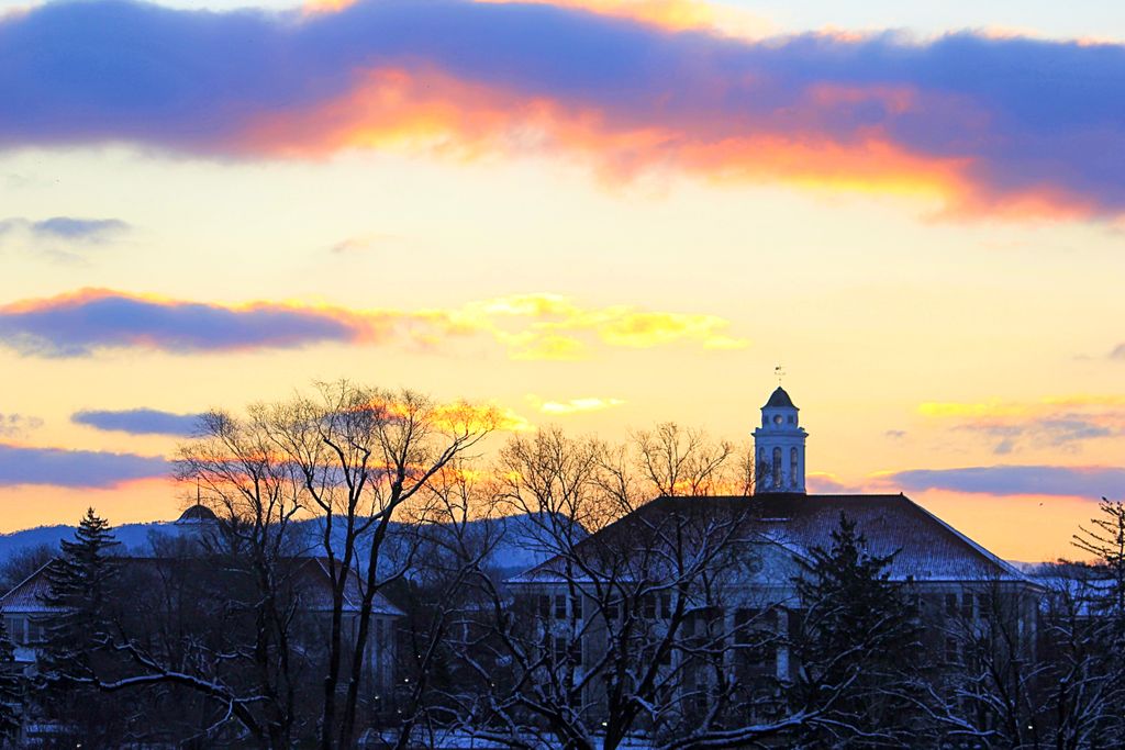 Sunrise over a snow-dusted campus. ❄️ #JMU #TodayOnCampus #Snow #Winter #Landscape