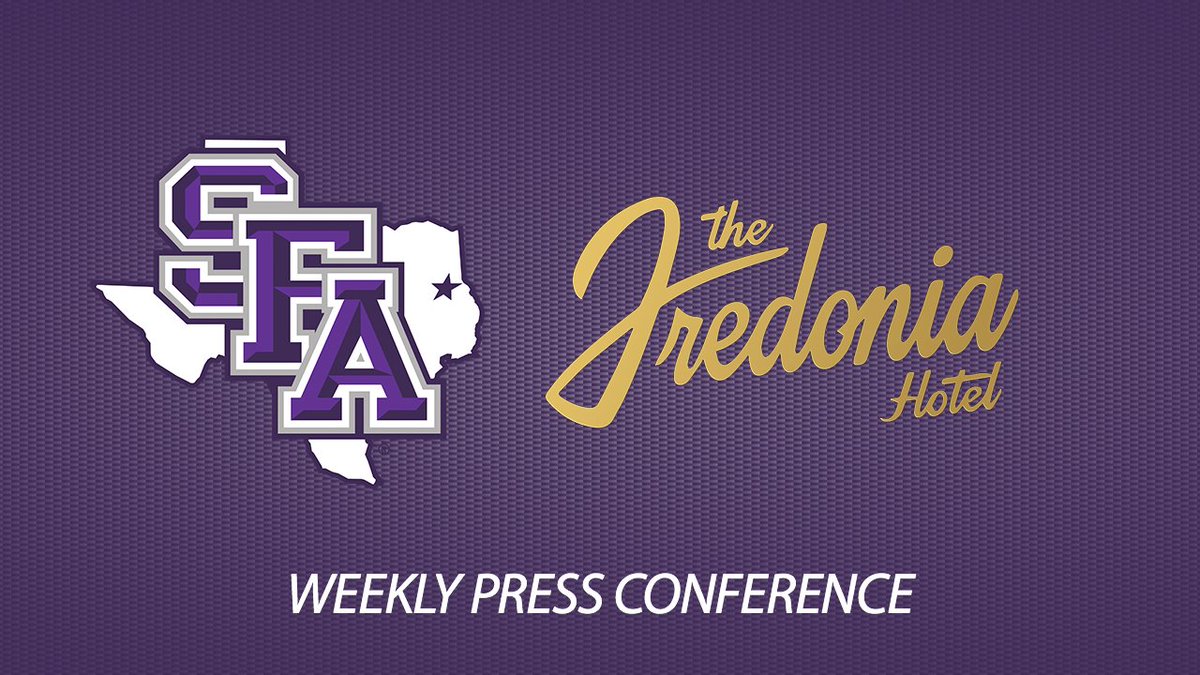 SFA_Athletics's tweet photo. Get an update from our head coaches in the SFA Athletics Weekly Press Conference presented by @FredoniaHotel. Check out https://t.co/6AJQ4fdopg to tune in live! #AxeEm https://t.co/m1Ztx9A9nX
