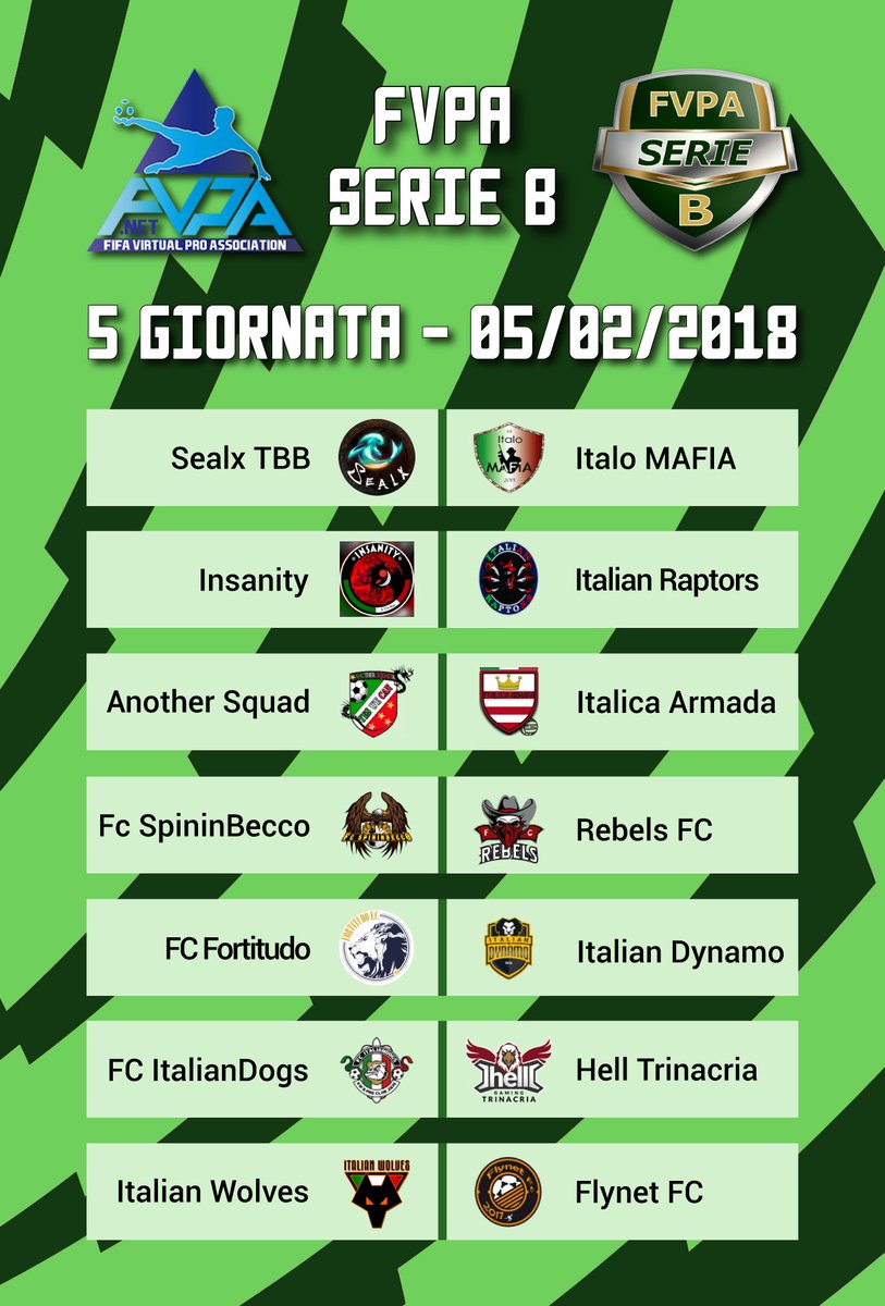 FVPA_net's tweet photo. 🏆 Serie B
📅 5-2-2018
⏰ 22:30
⚽️ Match clou: @FcInsanityPS4 🆚#ItalianRaptors https://t.co/3rUyA97LMR