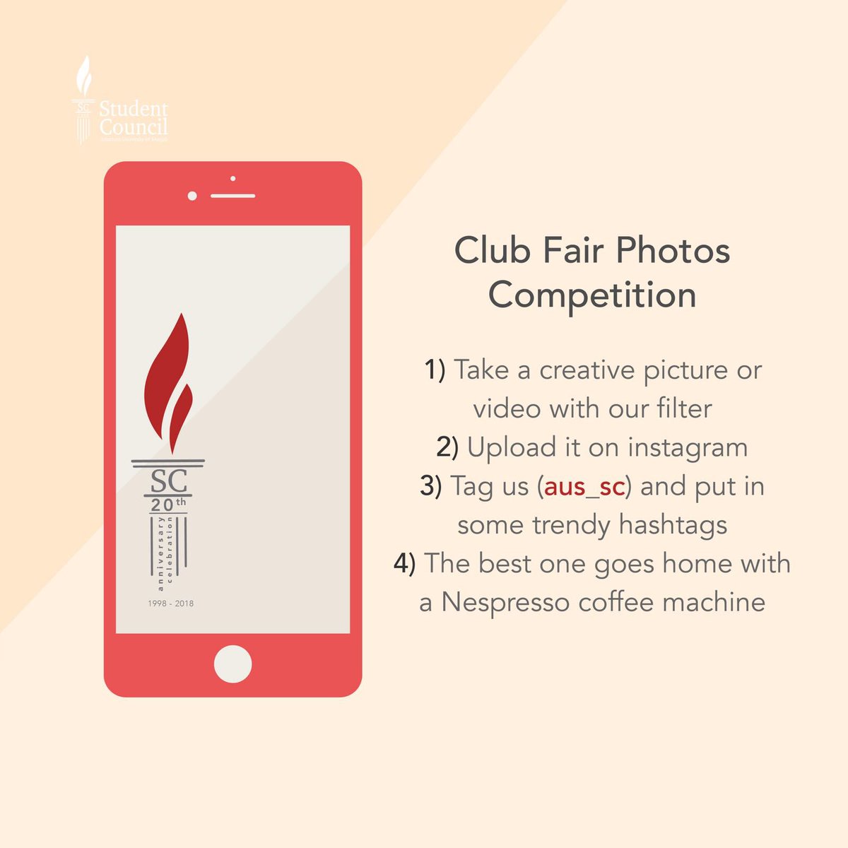 You still have a chance to win your very own Nespresso machine! Just follow the steps in the picture and make sure to use our filter! #ClubFairSpring2018