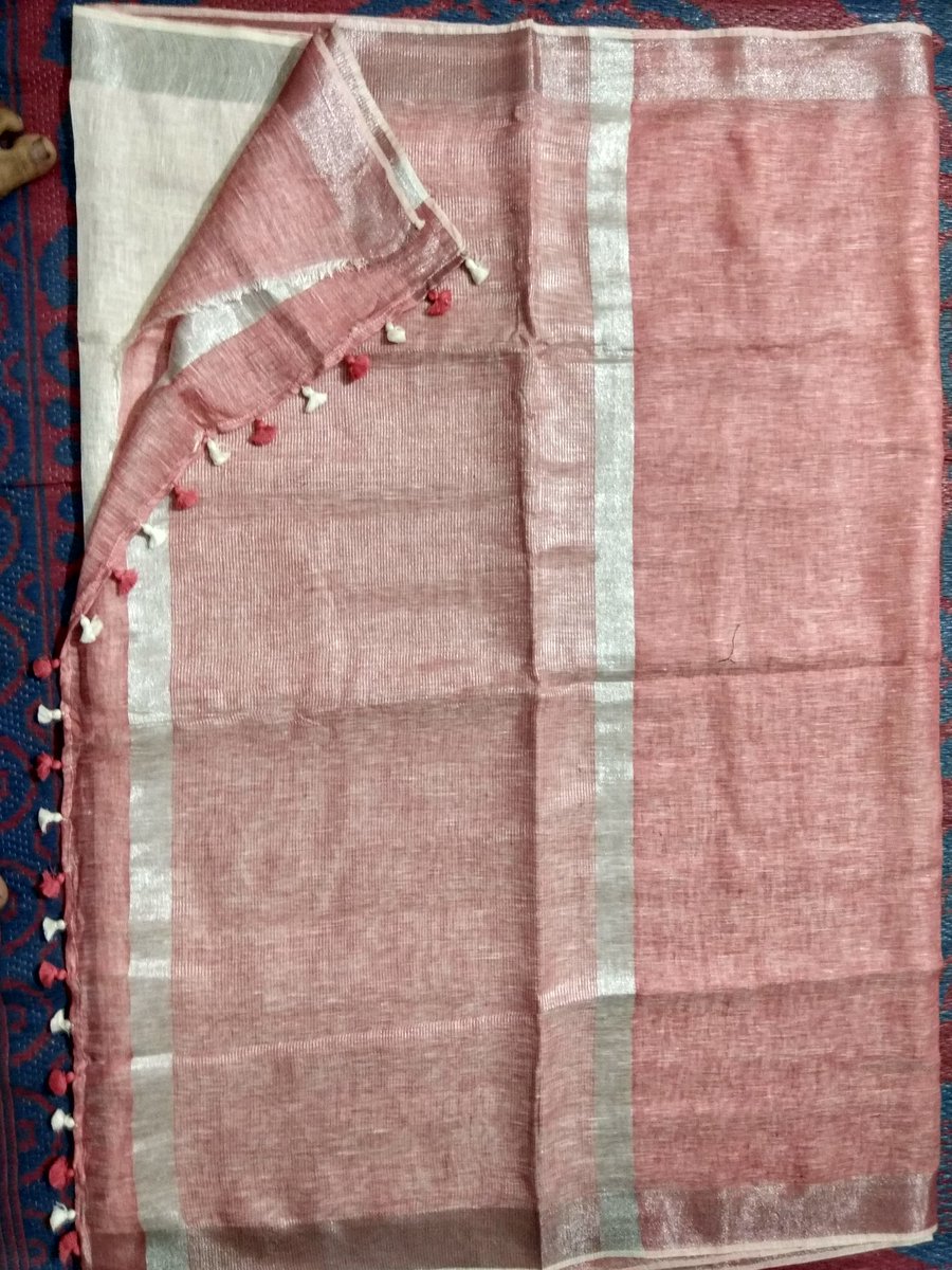 New collection of linen saree with silver zari border..Rs-1899 only.. #linen #saree #sareeswag #Sarees #linenfabrics #line #handmade #handloom #weaver #weaver #fashion #SummerIsComing