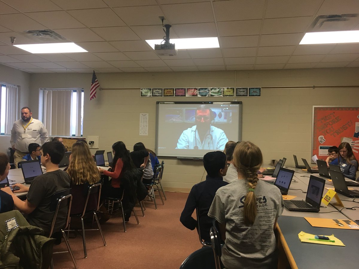 EllieMaeMatlock's tweet photo. UPDATE: We are video conferencing with our Chief Medical Officer at the Wheeling, WV Challenge Learning Center! #edTech #RMSHAL #Proud2bmps #WeAreRMS https://t.co/AvwpAFrmYm