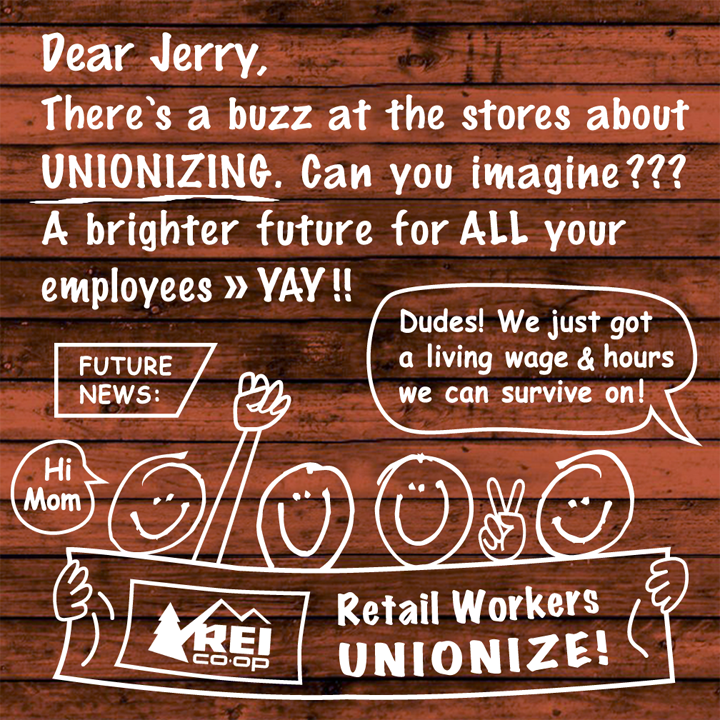 reigreenvests's tweet photo. If the Eagles can do it, maybe the underdogs @REI will have a shot at winning too! #SBLII #DearJerry #REIemployeesGoUnion https://t.co/m3JZjm1CDD