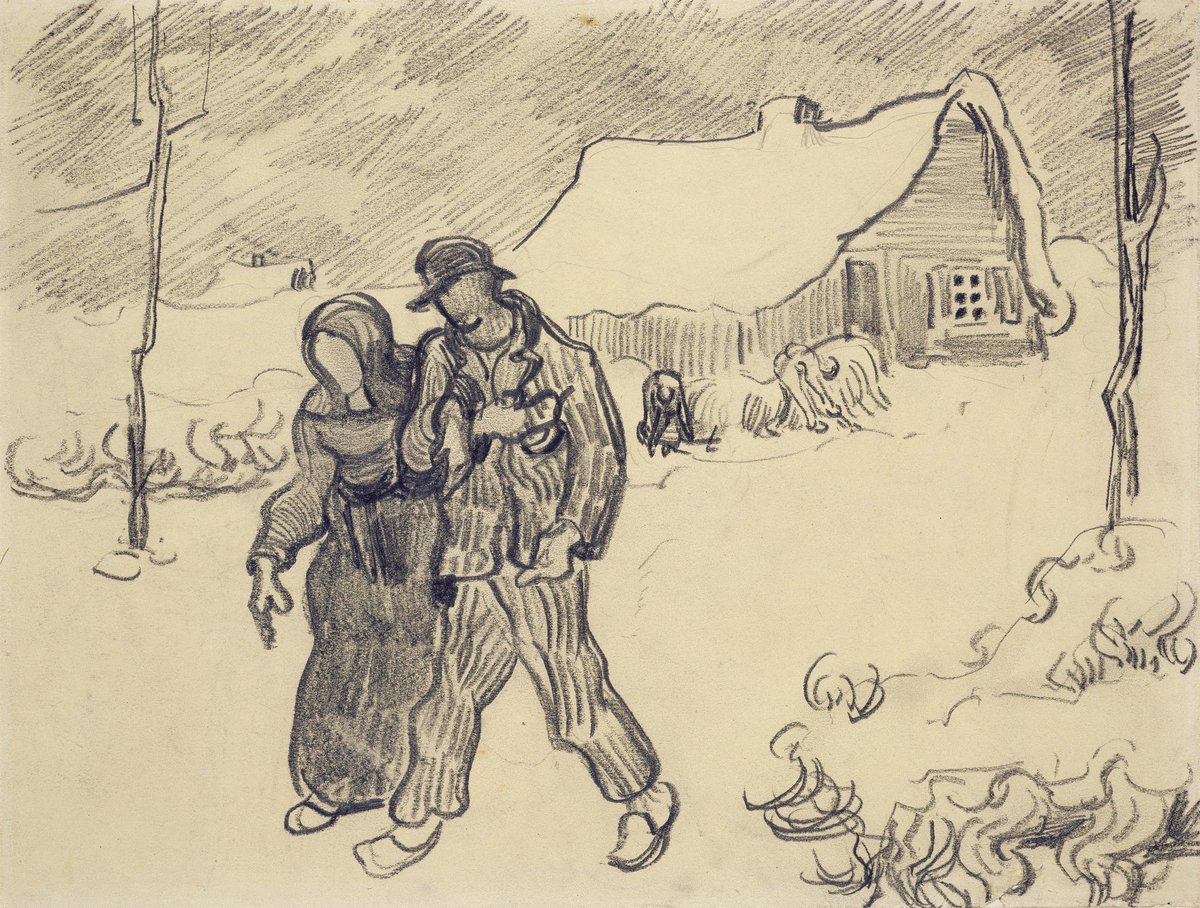 arpatil1794's tweet photo. Van Gogh’s love life was string of impossible relationships: he was the saviour of fallen women, &amp; those close to him thought he always picked the wrong partner. &amp; yet, yearning for a happy match, he still depicted lovers. Winter Landscape with Couple Walking(1890) @vangoghmuseum https://t.co/2OEoqWW7Wx