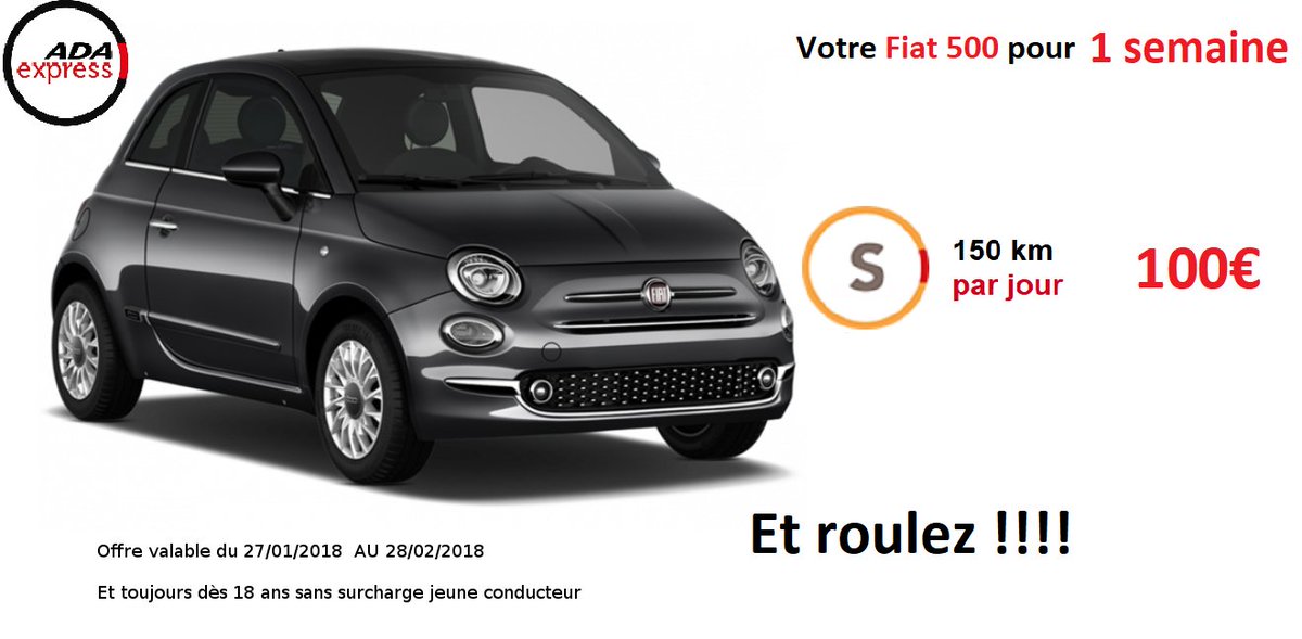 ADAEXPRESSLRY's tweet photo. Votre location d'une Fiat 500 disponible en 24h/24 est au prix choc de 100 € la semaine sur La-Roche-sur-Yon. https://t.co/BMuw4l6ueM